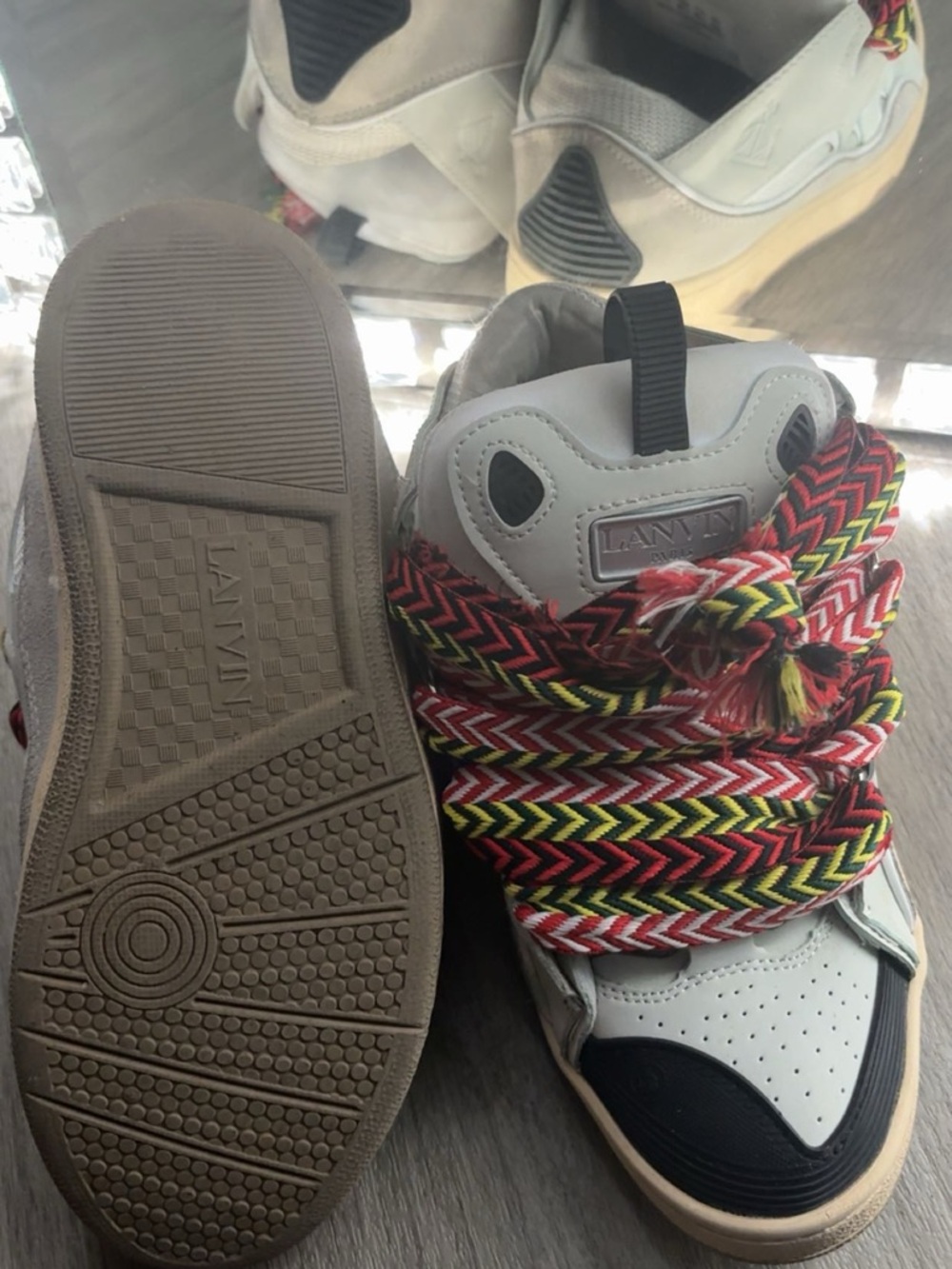 Lanvin White High-Top Sneakers with Multicolor Braided Laces